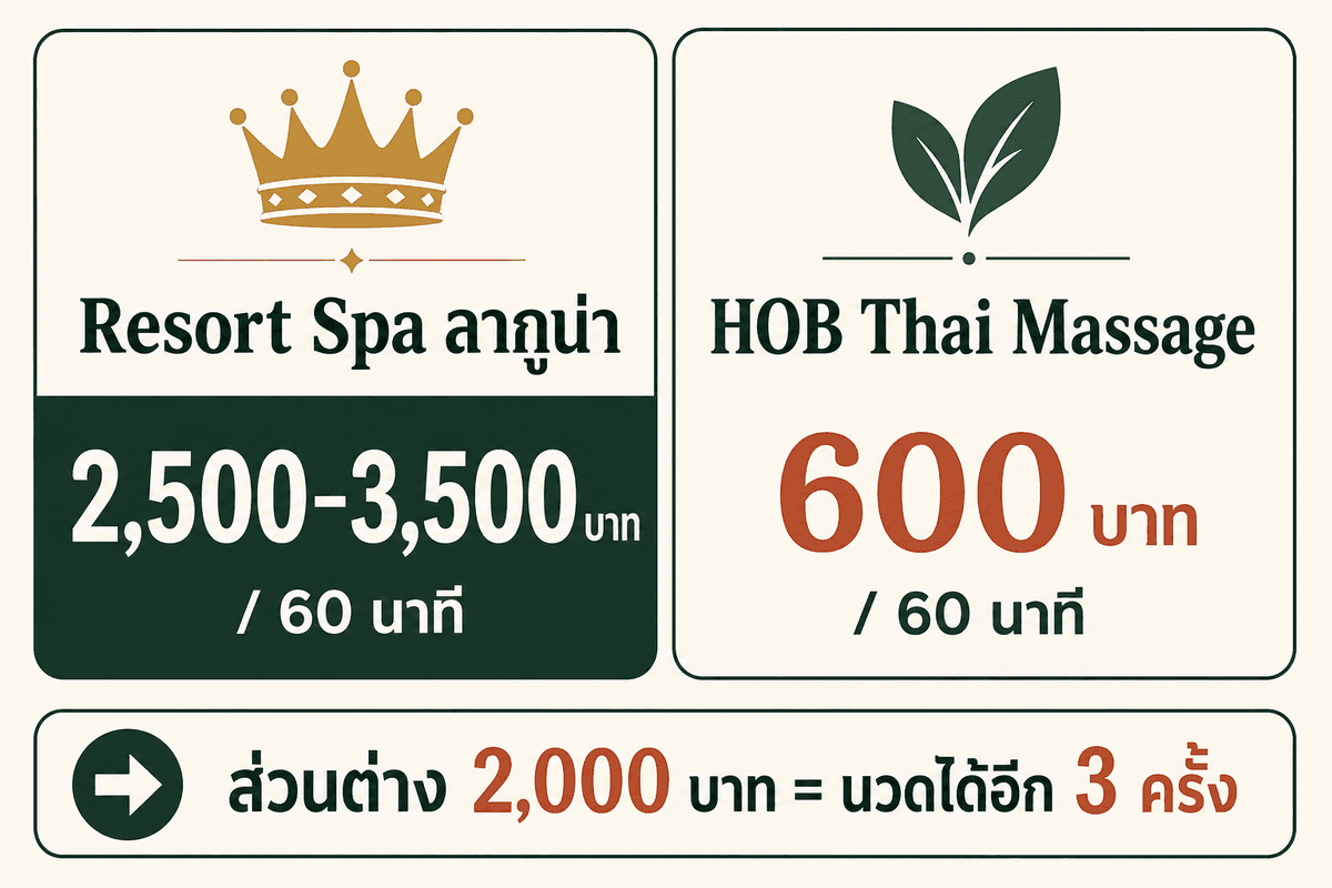 Resort spa Laguna vs HOB Thai Massage price comparison