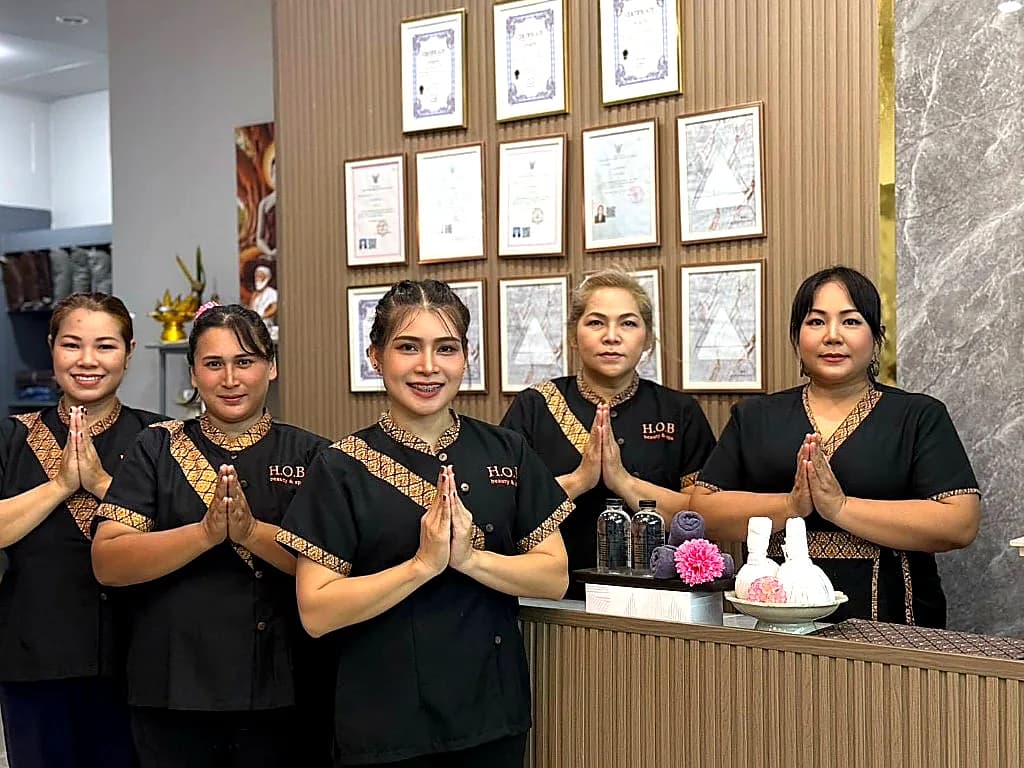 HOB Thai Massage team at reception, Cherng Talay